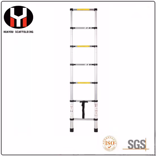 Escalera telescópica plegable con bisagra de marco de aluminio de 2,8+2,8 m con EN 131